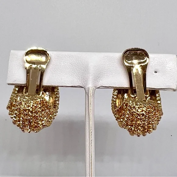 Vintage Louis Dell ‘Olio Gold Plated Pave’ Rhinestone Clip On Earrings EUC - Picture 11 of 11